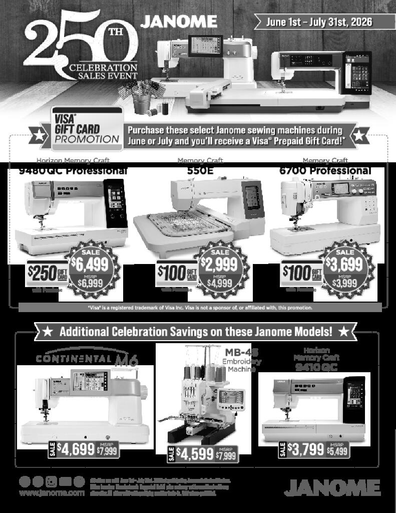 Janome Sewing and Embroidery specials Heartfelt Quilting Sewing